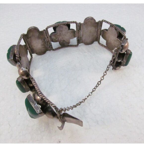 Sterling Silver Carved Green Onyx Tribal Face Mexican Link Bracelet Size 6.75 - Picture 10 of 16